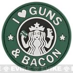 Matrix "I Love Guns & Bacon" PVC Morale Hook and Loop Patch (Color: Green)